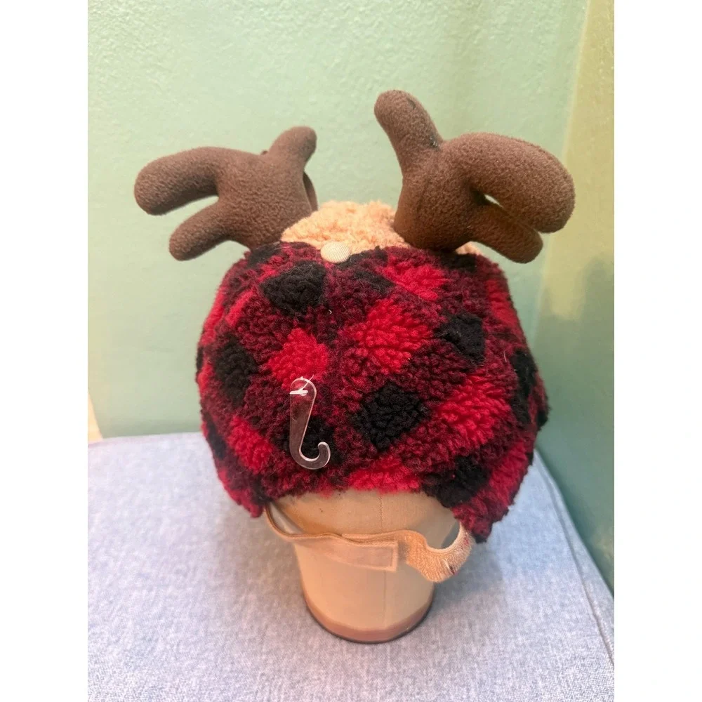 NEW Reindeer Christmas Plush Hat One Size Holiday Time Brown Red Adult